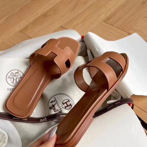 Hermes Brown Leather Slide Sandals - Picture 4 of 5